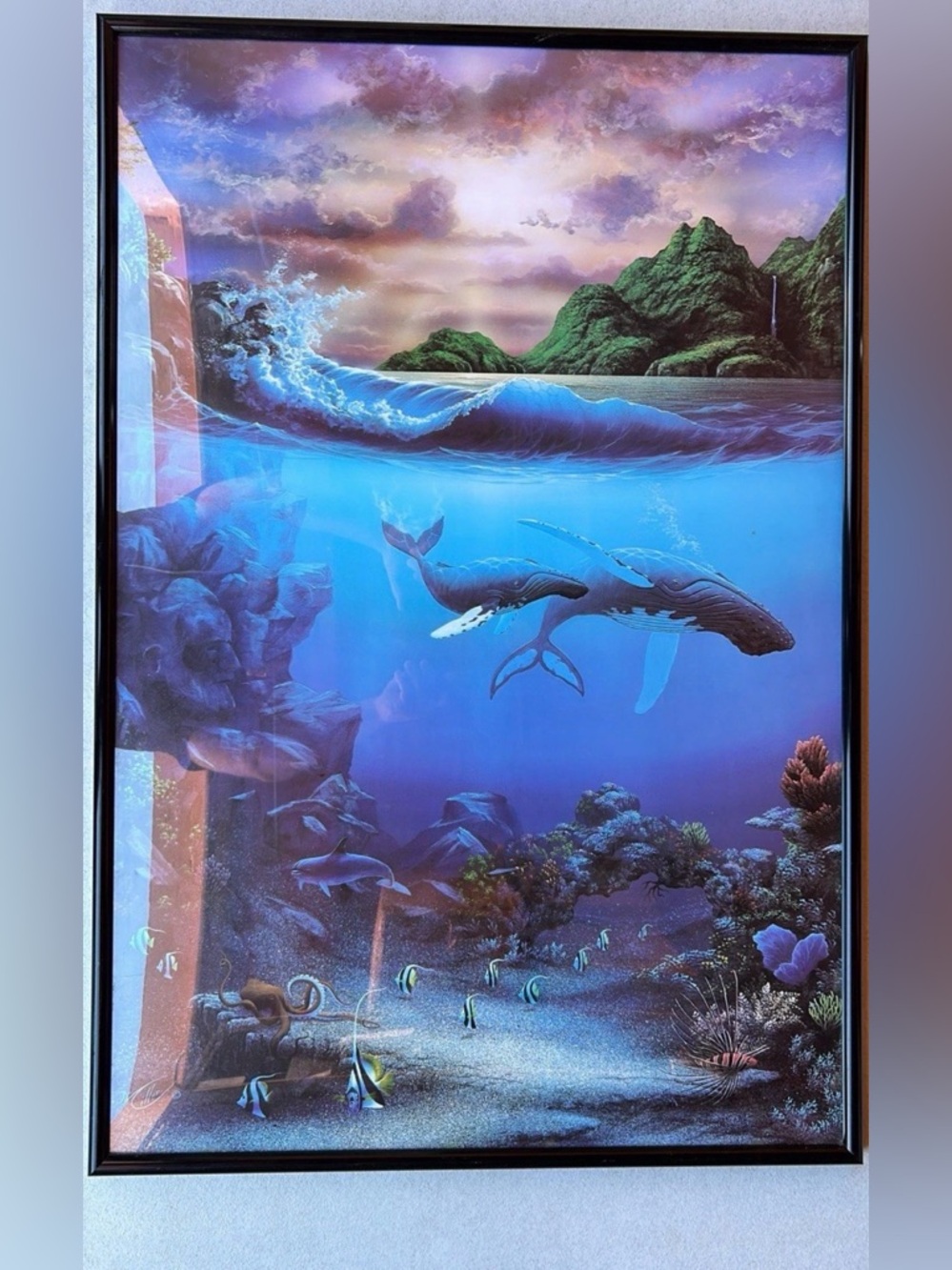 🔥 Large Ocean Whale Framed Wall Art – 25x37 (Miller)🔥